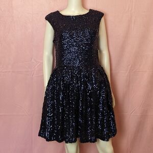 Emerald Sundae Blue Allover Sequins Keyhole Back Cap Sleeve Homecoming Dress XL